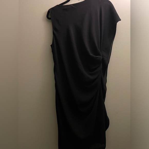 Women Black Chiffon Asymmetrical Midi Dress Size 12 - Picture 4 of 4